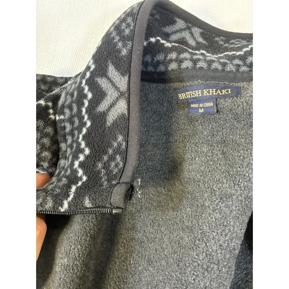 BRITISH‎ KHAKI Women's Fleece Vest Medium Grey Black Fair Isle Nordic Full Zip - Picture 11 of 11